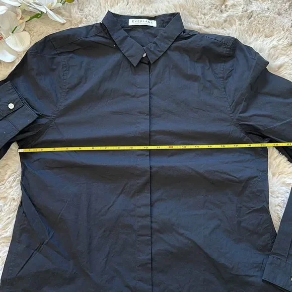 Everlane NWOT Poplin Long Sleeve Button Down Shirt Black Size L - Picture 4 of 8